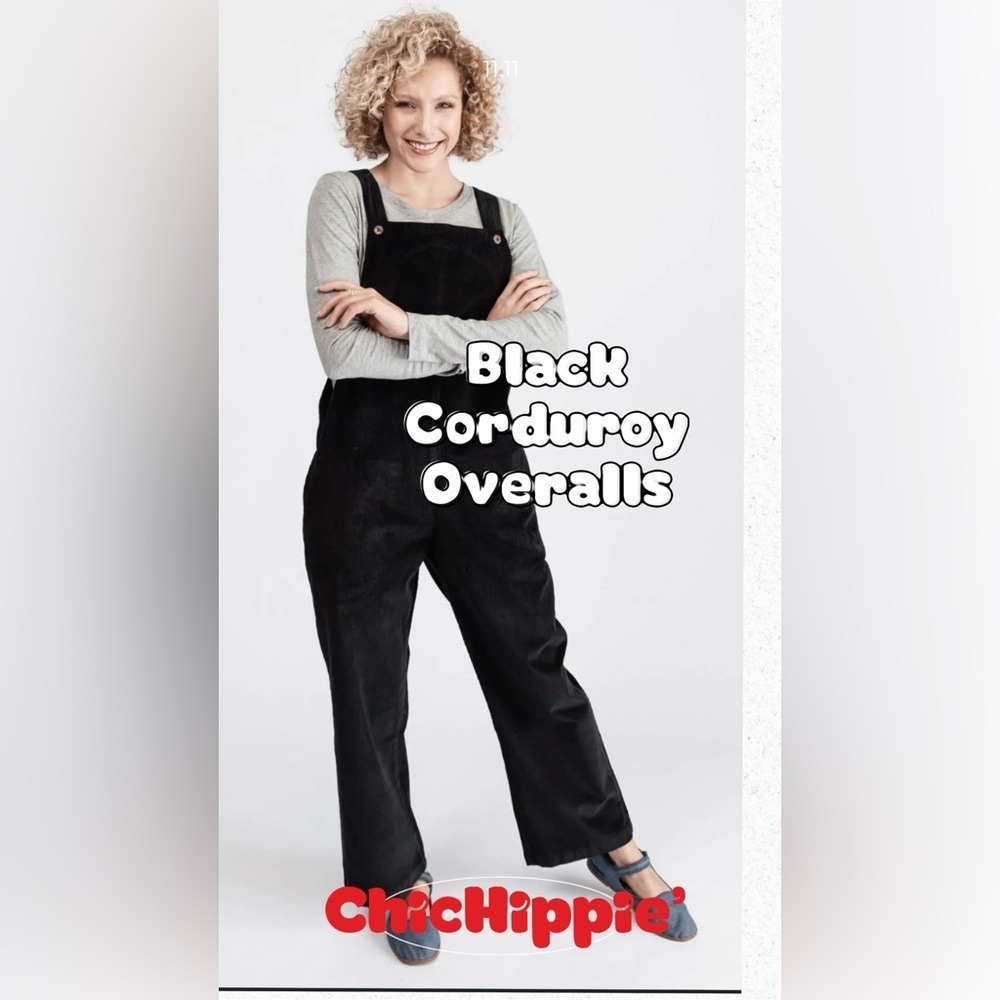 Black Corduroy Overalls Women's Boho Relaxed Straight Leg Jumpsuit